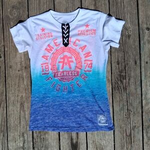 American Fighter Lace-Up Graphic Tee Small Blue Ombré Fearless Shirt